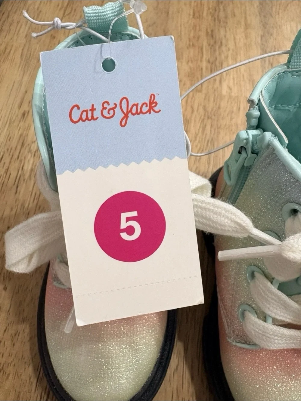 Cat & Jack Girls Pastel Ombre Glitter Lace-Up Boots - Mint, Pink & White